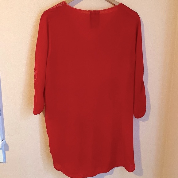Johnny Was Arlene embroidered boho Appliqué long sleeve tunic top red Medium - Picture 6 of 10